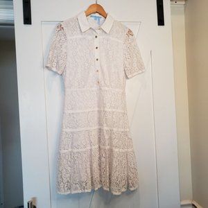 Draper James White Lace Short Sleeve Full Skirt Prairie Dress, Size 8